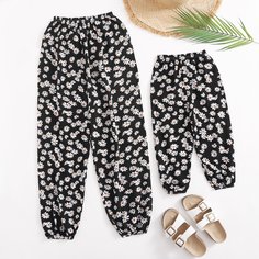 Брюки с цветочным принтом для девочек Shein