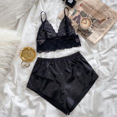 Одноцветный Сексуальный Комплект пижамы Shein