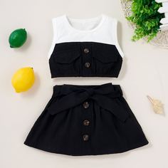Контрастная майка и юбка с поясом для девочек Shein