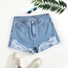 Рваные джинсовые шорты размера плюс Shein