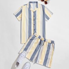 Мужская рубашка и шорты в полоску Shein