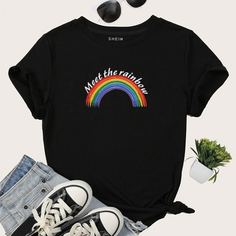 С карикатурой Повседневный Футболки Shein