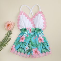 Комбинезон на бретельках с цветочным кружевом для девочек Shein