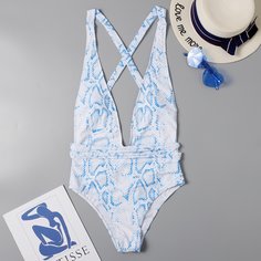 Слитный купальник из змеиной кожи с глубоким вырезом Shein