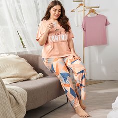 Пижама размера плюс с текстовым и геометрическим принтом Shein