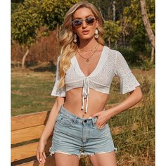 с оборками Одноцветный Бохо Блузы Shein