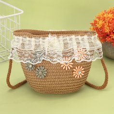 Соломенная сумка с кружевной отделкой для девочек Shein