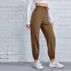 на кулиске Одноцветный Повседневный Брюки Shein