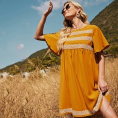 Контрастные кружева Одноцветный Повседневный Платье Shein