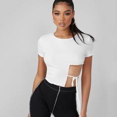 с разрезом Одноцветный Повседневный Футболки Shein