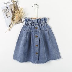 Необработанный низ Одноцветный Джинсовые юбки для девочек Shein