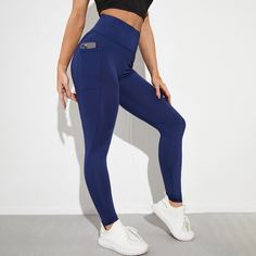с карманами Одноцветный Спортивные леггинсы Shein