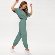 Однотонный топ и брюки с карманом Shein