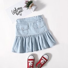 Джинсовая юбка с оборкой для девочек Shein