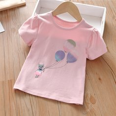 С карикатурой Повседневный Футболки для маленьких девочек Shein