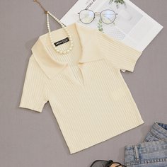 трикотажный Одноцветный Повседневный Трикотажные топы Shein
