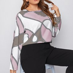 Контрастная блузка размера плюс с принтом цепочки Shein