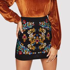 Короткая Юбка С Вышивкой Shein