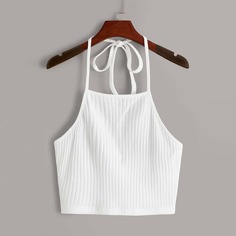 Однотонный трикотажный топ-халтер Shein