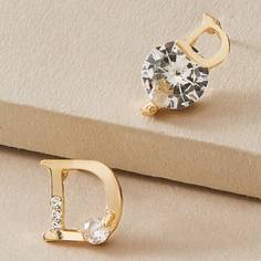 Серьги с текстовым декором и стразами 1 пара Shein