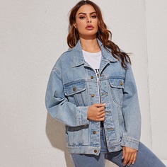 Джинсовая однобортная куртка Shein