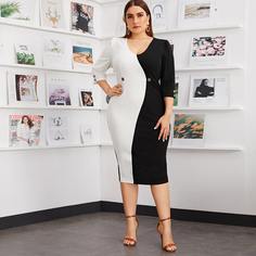 Контрастное платье размера плюс с разрезом и пуговицами Shein