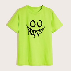 Мужская неоновая зеленая футболка с мультяшным принтом Shein