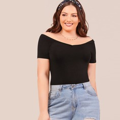 Однотонный топ размера плюс с открытыми плечами Shein