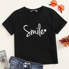 Футболка с текстовым принтом для девочек Shein