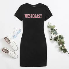 Облегающее платье с текстовым принтом Shein