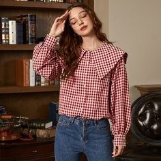 Блуза в клетку с оригинальным воротником Shein