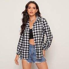 Блуза в клетку с оригинальным рукавом Shein