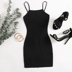Облегающее однотонное трикотажное платье Shein