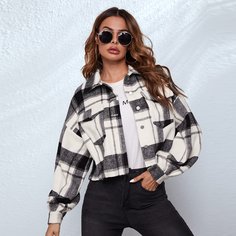 Куртка в клетку с карманом Shein