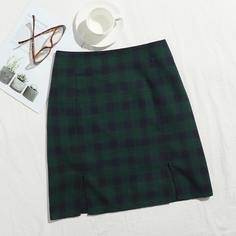 Юбка в клетку с разрезами размера плюс Shein