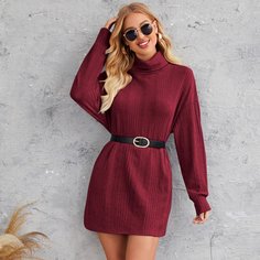 Трикотажное платье с высоким воротником без пояса Shein