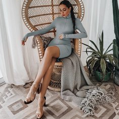 вязаное платье в рубчик с молнией и текстовой вышивкой Shein