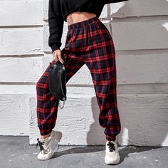 Спортивные брюки в клетку с высокой талией Shein