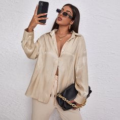 Блуза металлического цвета с пуговицами Shein