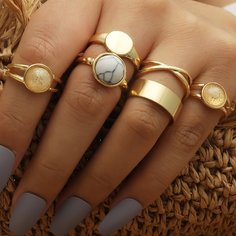 6шт кольцо с натуральным камнем Shein