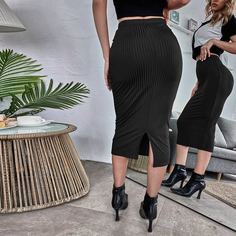 Однотонная юбка-карандаш с разрезом сзади Shein