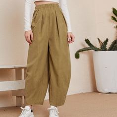 Брюки с эластичной талией Shein