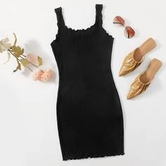 Волнистый край Одноцветный Повседневный Платье Shein