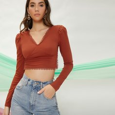 Топ с кружевной отделкой и сборками Shein