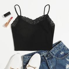 Короткий топ с кружевной отделкой на подтяжках Shein