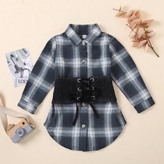 на шнурках Клетчатый Повседневный Пальто для маленьких девочек Shein