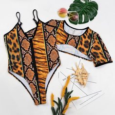2 пакета слитный купальник с молнией и узором Shein