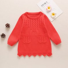 с фестонами Одноцветный Повседневный Трикотажные платья для девочек Shein