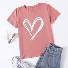 Сердечко Повседневный Футболки Shein