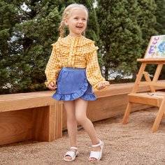 Джинсовая юбка с оборками для девочек Shein